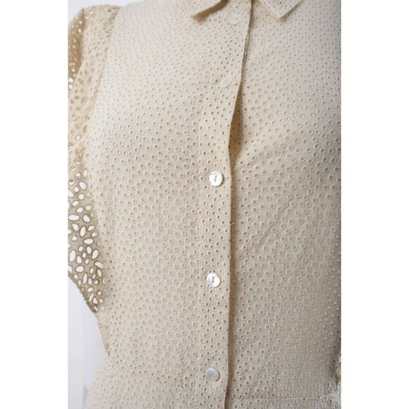 Theory Womens Nova Eyelet Ruffle Sleeve Shirtdress Mini Dress Ecru Sz 8 NWT - Picture 4 of 6